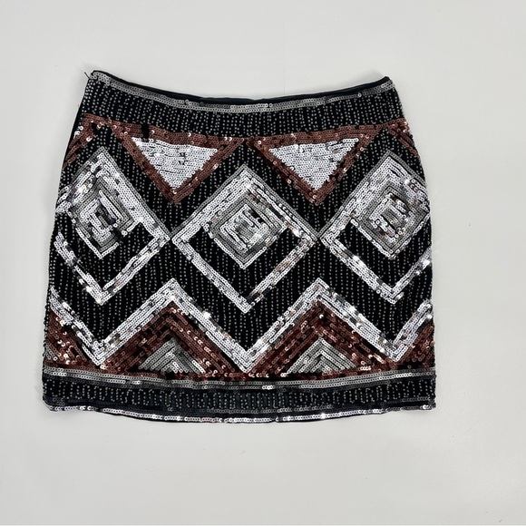 NWT H&M Sequin Party Mini Skirt Glitter Beads Black Copper Brown Silver Size 10 - Picture 10 of 13